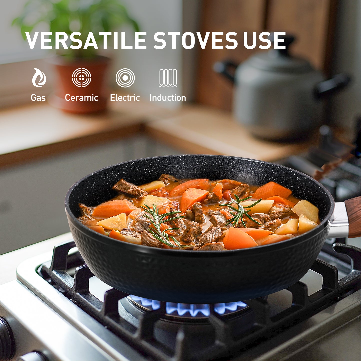 Captiva Designs Non-Toxic Nonstick Granite Cookware Set, Induction Compatible, Stay-Cool Handle, Lightweight and Stackable Design