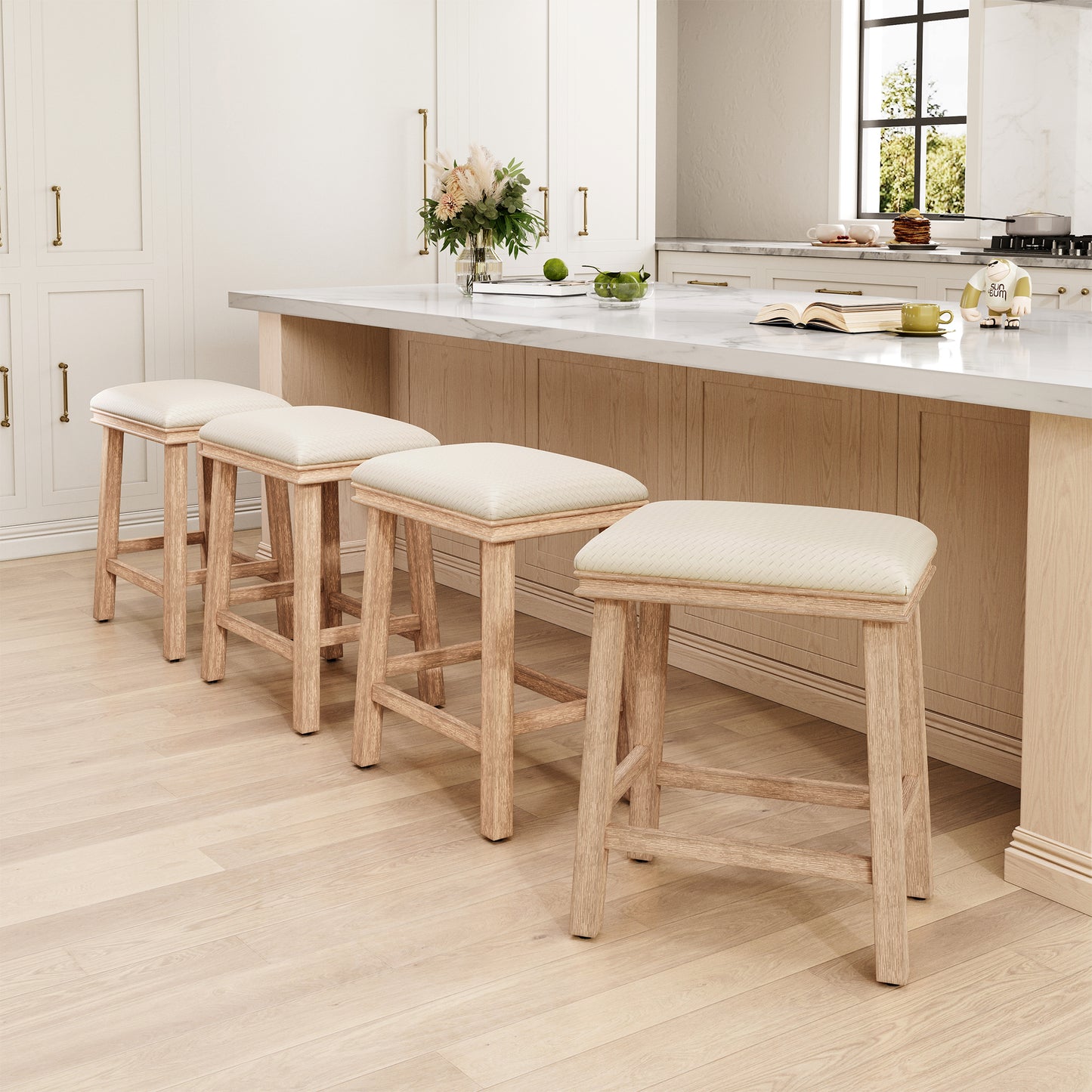 Captiva Designs 24 inch Counter Height Bar Stool with Padded Seat & Solid Wood Frame & Footrest