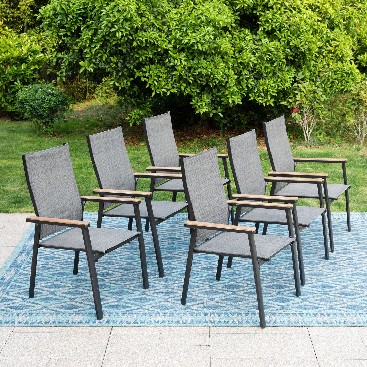 Captiva Designs Outdoor Dining Aluminum Chairs with Quick-dry Textilene & Wood-like Armrests