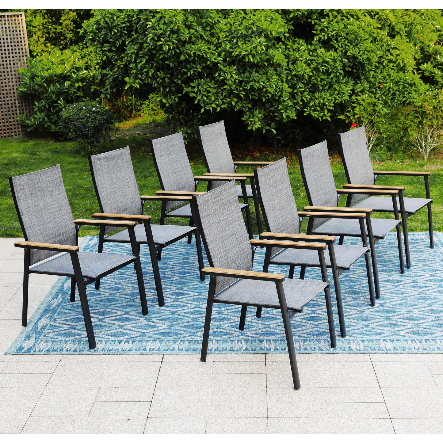 Captiva Designs Outdoor Dining Aluminum Chairs with Quick-dry Textilene & Wood-like Armrests