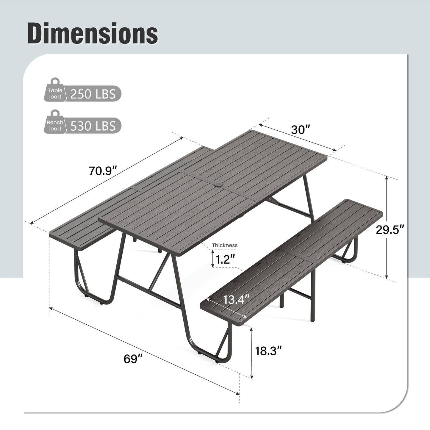 Captiva Designs Outdoor Wood Grain Dining Set with A Shaped Frame Design & Umbrella Hole