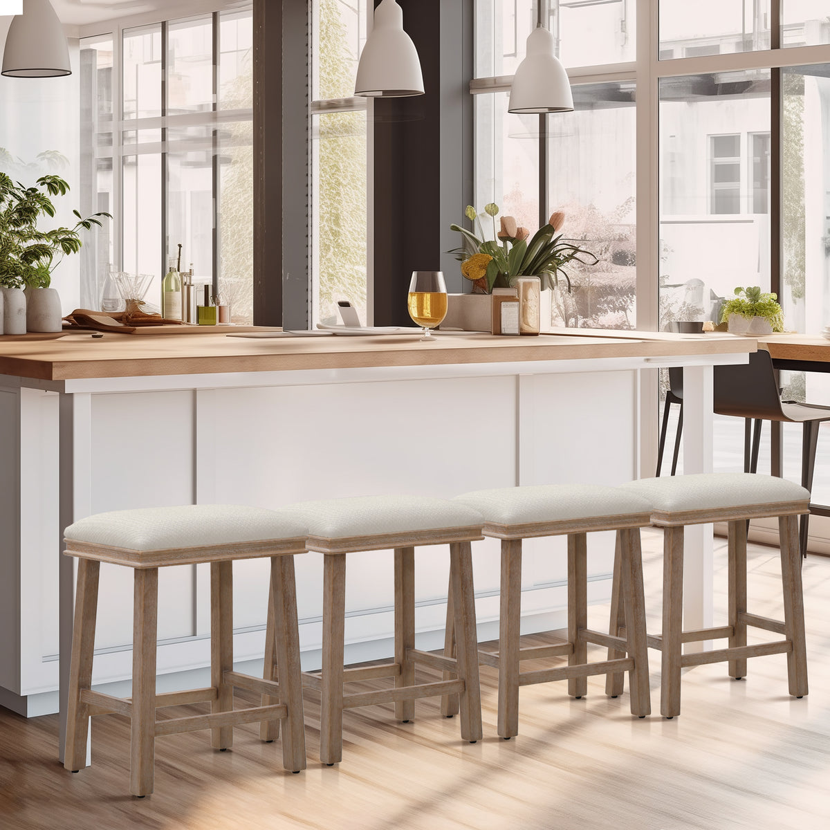 Captiva Designs 24 inch Counter Height Bar Stool with Padded Seat & Solid Wood Frame & Footrest