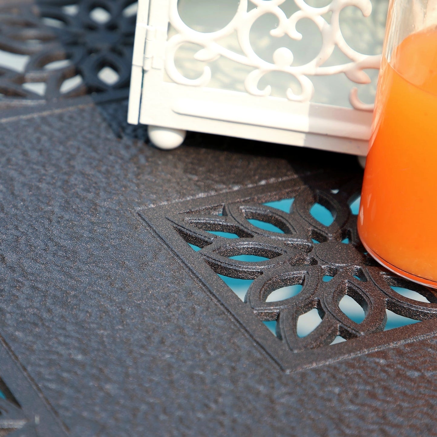 Captiva Designs Outdoor Patio Cast Aluminum Lawn Garden All Weather Engraved Cast-Top Dining Table