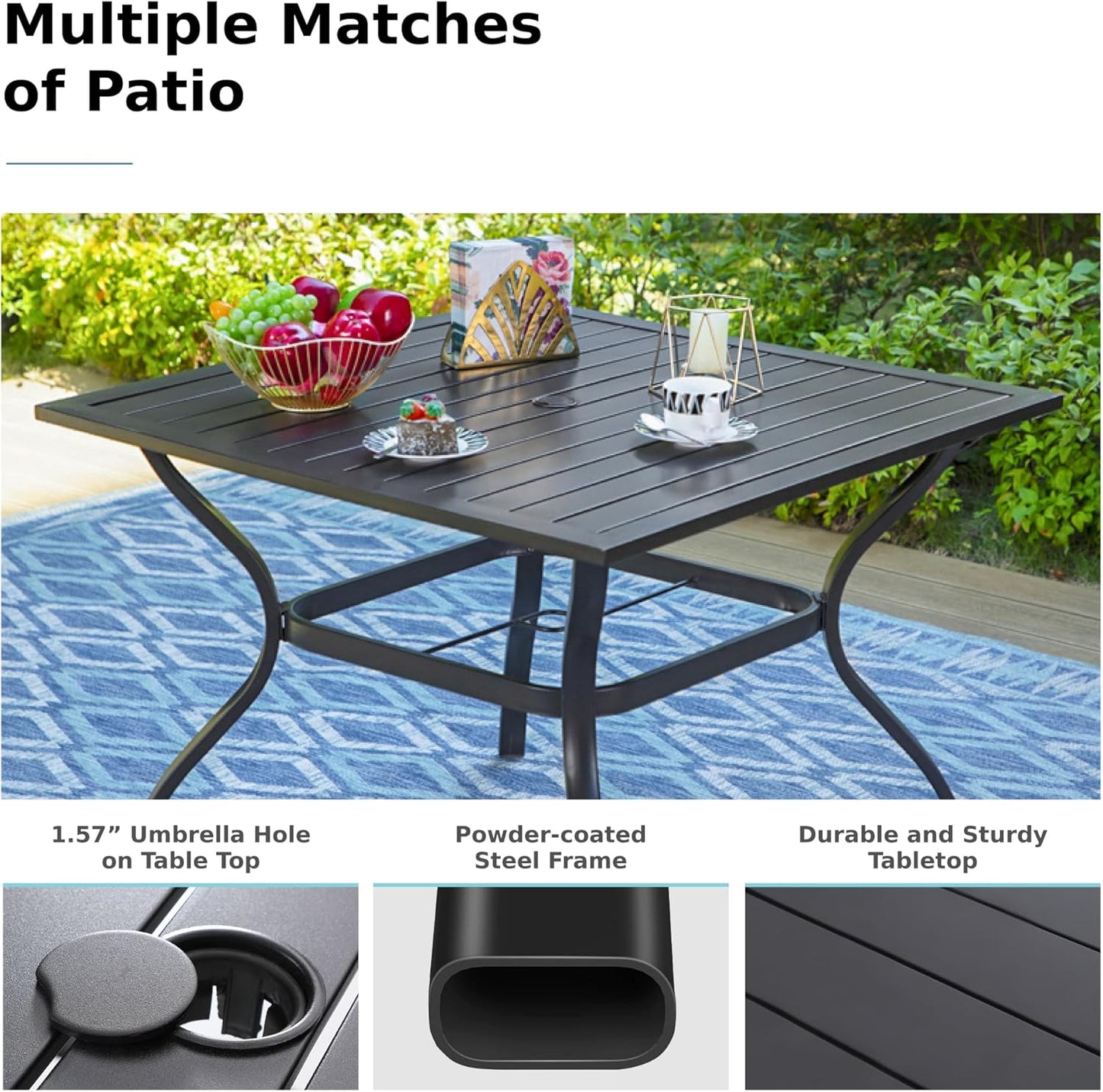 CAPTIVA DESIGNS Patio Table and Chairs Set of 4, Outdoor Dining Set with Umbrella Hole, 5 Piece Patio Furniture Set for Deck Backyard Poolside Garden