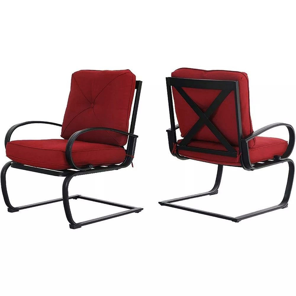 Captiva Designs 9pc Spacious Slat-top Square Metal Table with Umbrella Hole & C-spring Metal Chairs