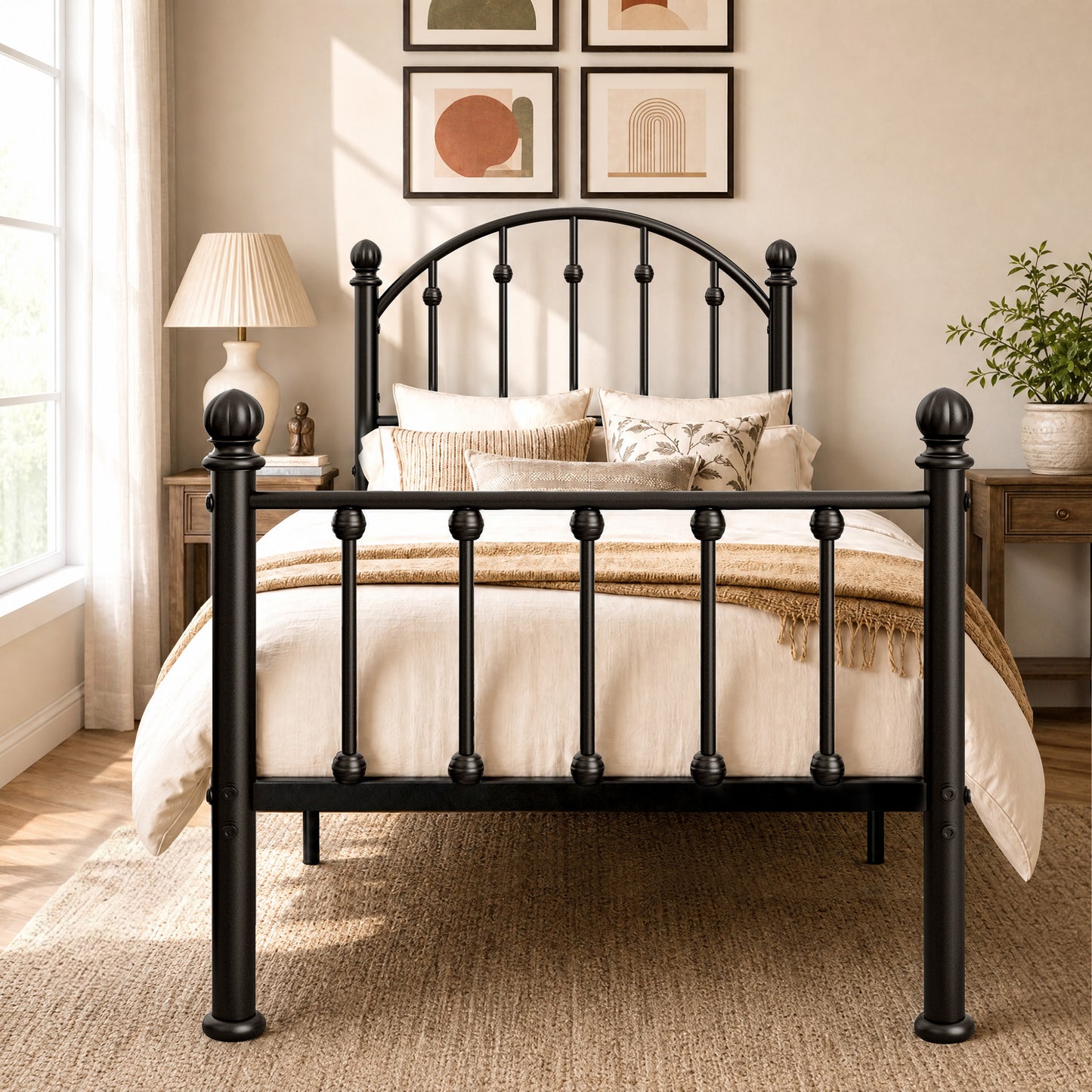 Captiva Designs Metal Bed Frame with Headboard and Footboard & Under-bed Storage Space, No Box Spring Needed