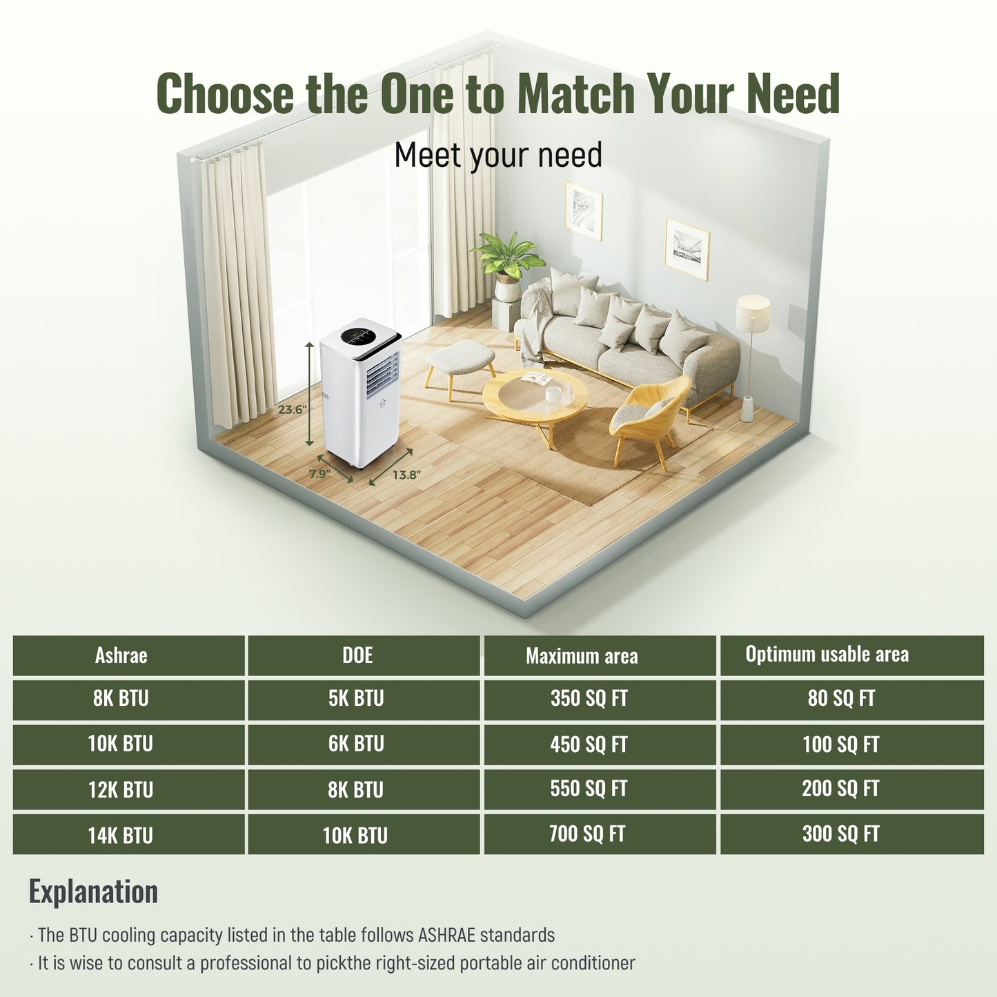 Captiva Designs Portable Air Conditioner Smart Quiet AC Unit with App and Remote Control & 24H Timer