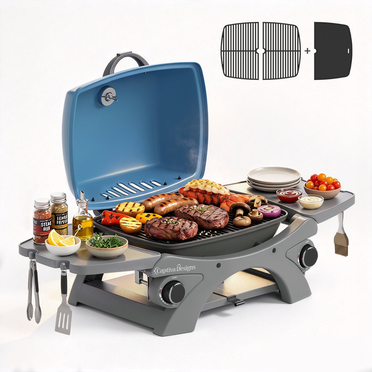 Garden GROTTO Tabletop 2-in-1 Portable Propane Grill & Griddle Combo with Detachable Side Tables, 242 SQ IN. Cooking Area