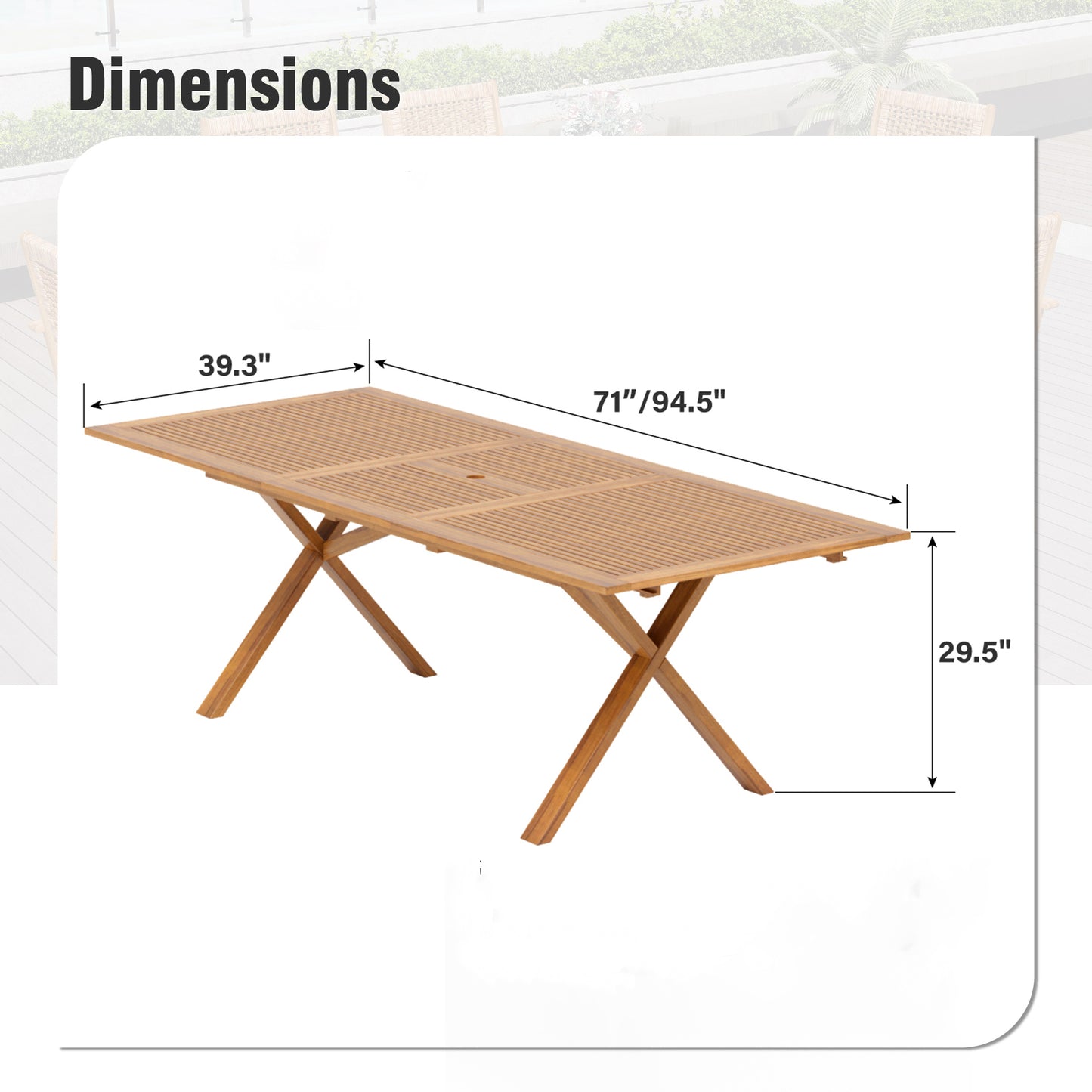 Captiva Designs 1pc Outdoor Patio Acacia Wood Dining Table with Steel Frame
