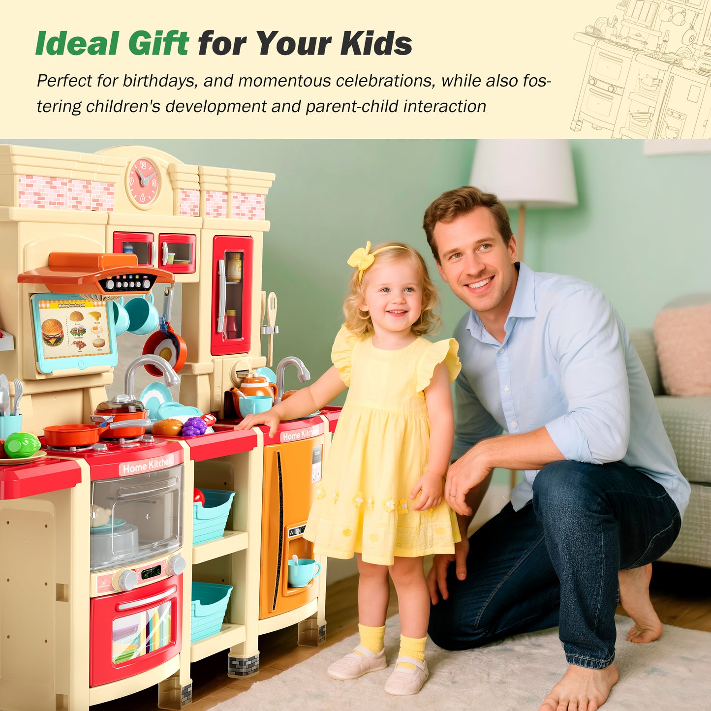 Captiva Designs Immersive Kids Kitchen Playset with Child-Friendly Materials & Authentic Cooking Experience