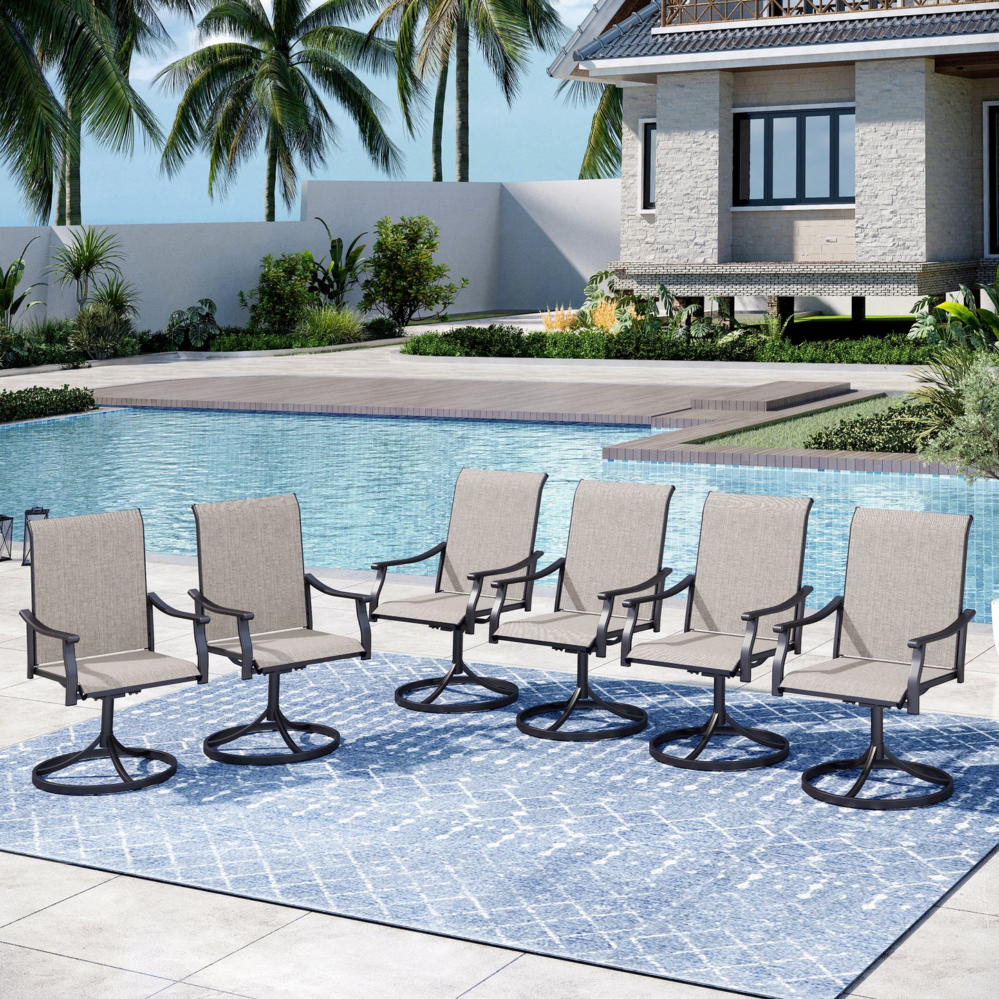 Captiva Designs Outdoor Patio Dining Breathable Quick-dry Texliene Armrest Chairs with Steel Frame