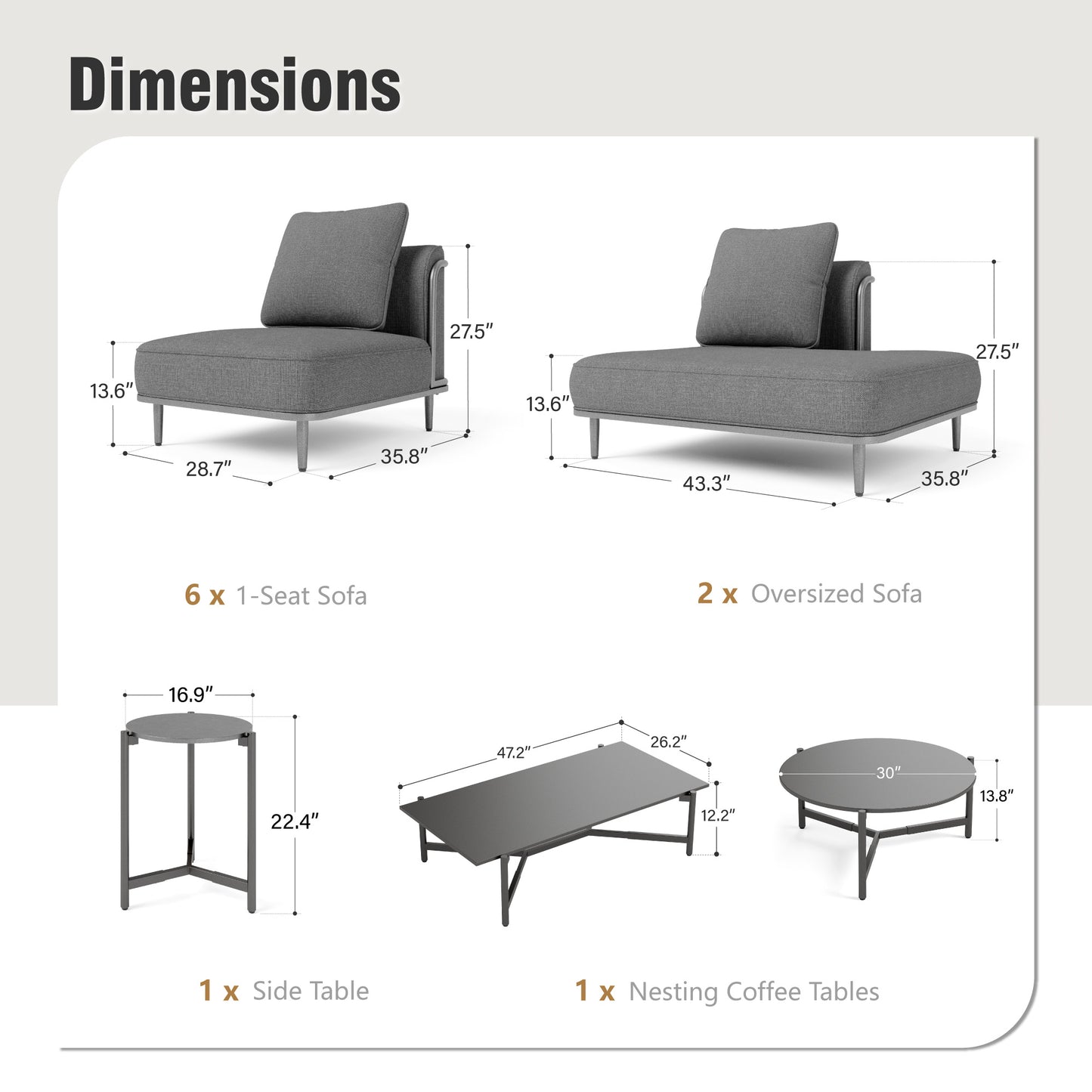 Captiva Designs Low-Profile Metal Outdoor Patio Modular Furniture Conversation Set with Extra Thick Cushion