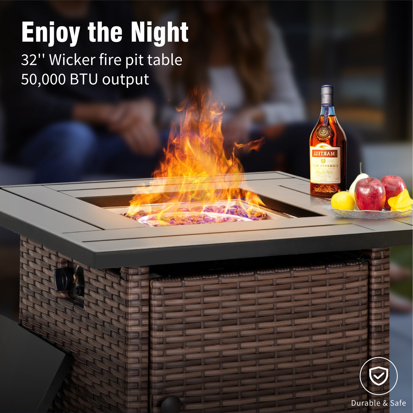 Captiva Designs 4pc extra large metal and rattan outdoor patio fire pit set with rocking armchairs