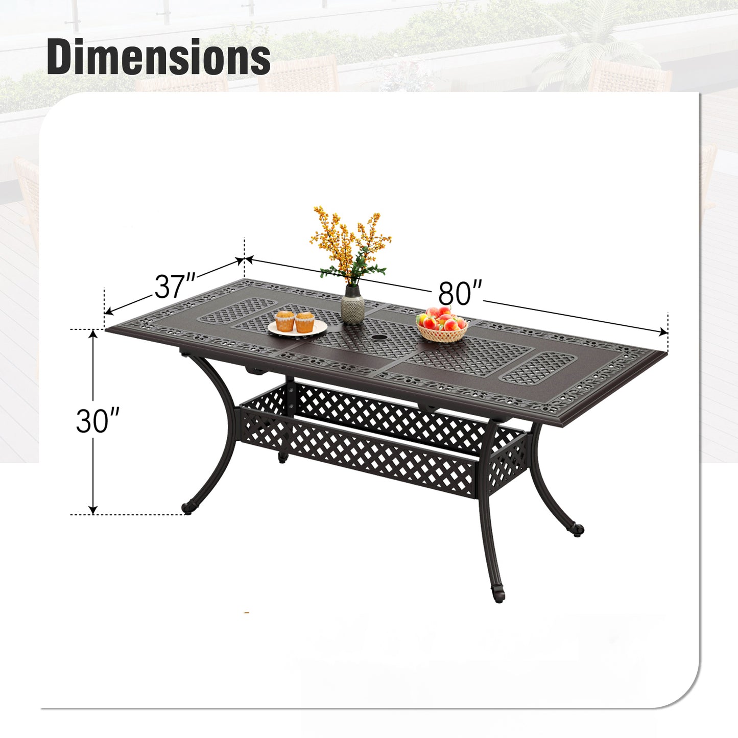 Captiva Designs Outdoor Patio Cast Aluminum Lawn Garden All Weather Engraved Cast-Top Dining Table