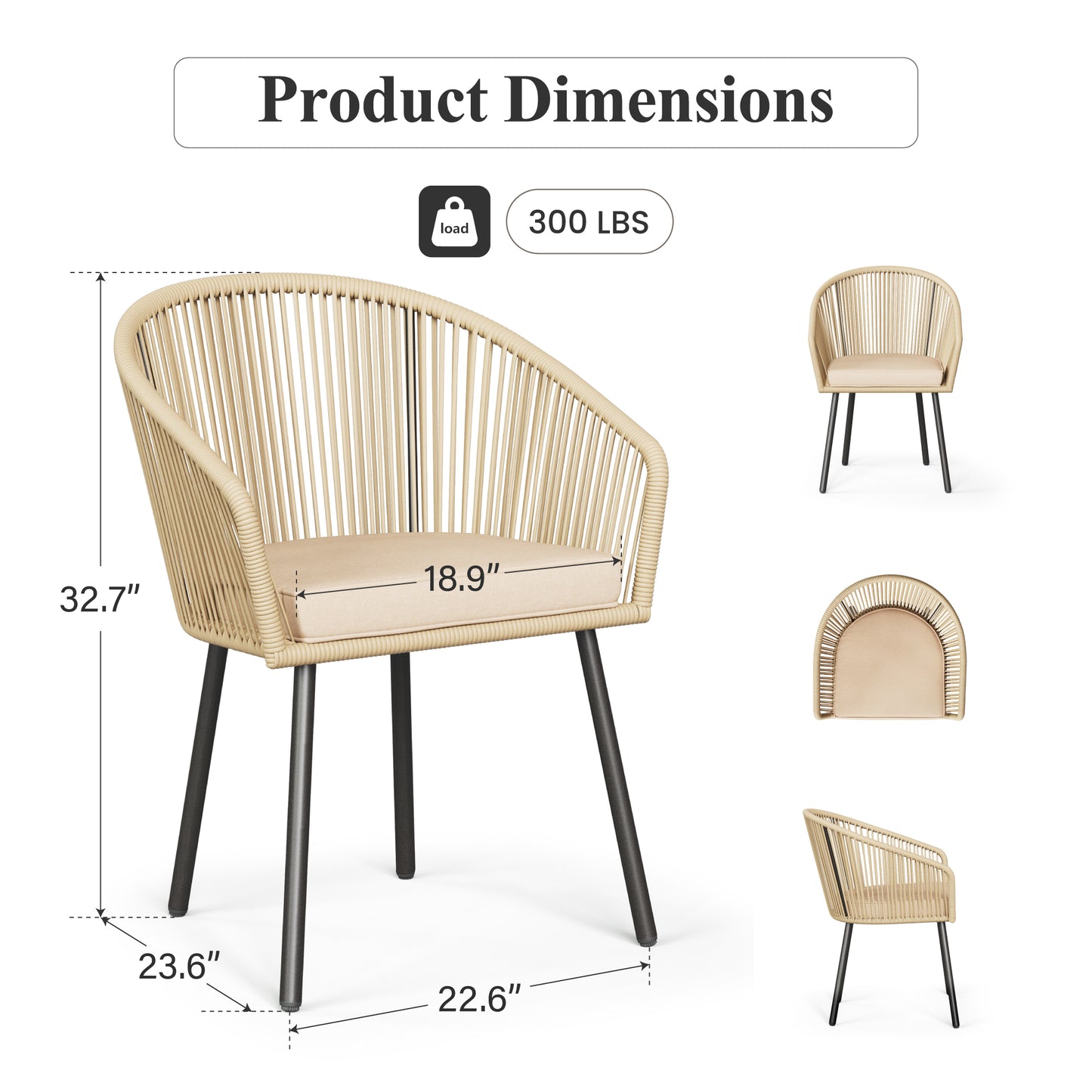 Captiva Designs 4pc Outdoor Patio Woven Pull Cord Back Dining Chairs with Seat Cushion