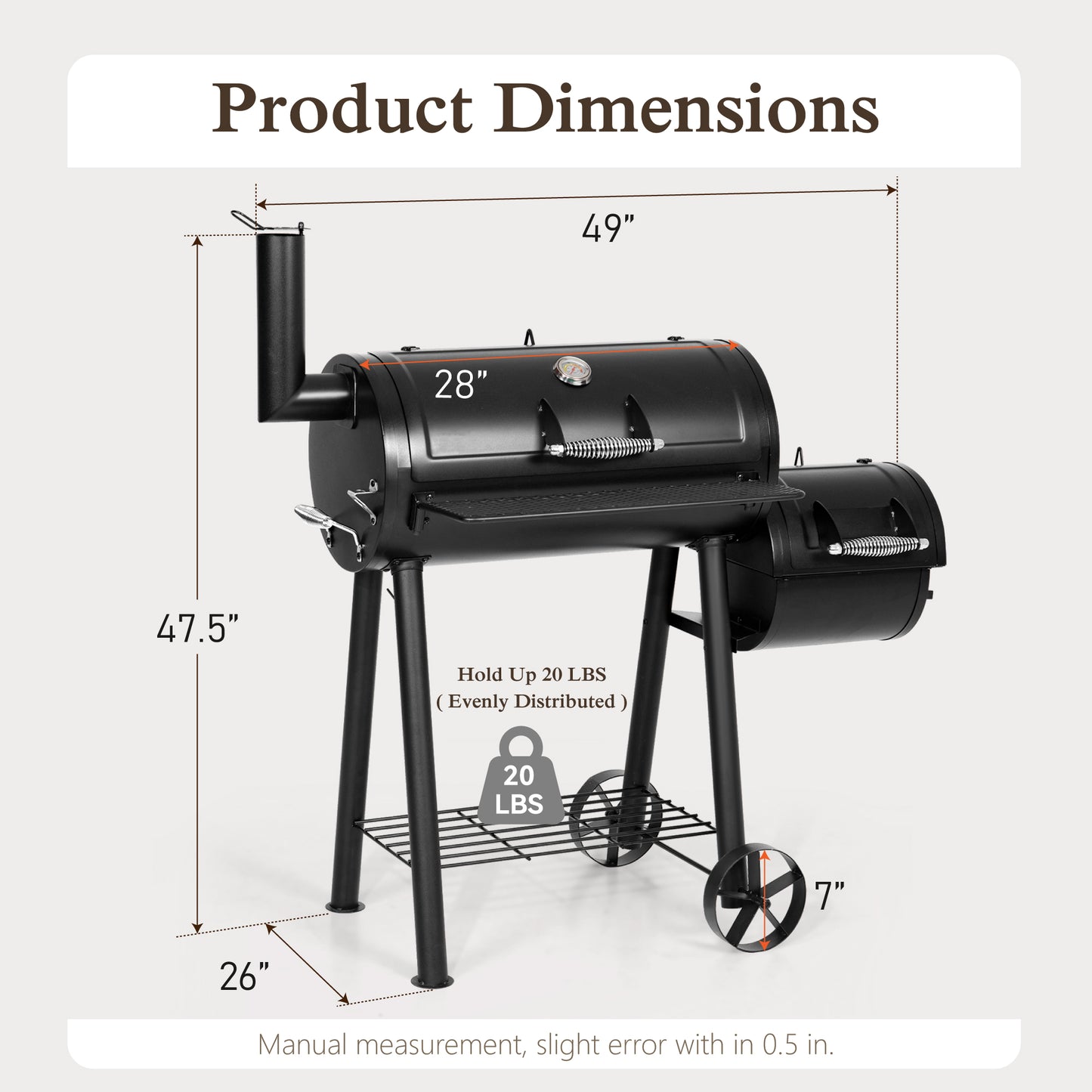Captiva Designs 带偏置烟熏器的木炭烤架 - 全金属钢结构,512 平方英寸。户外烹饪烹饪区