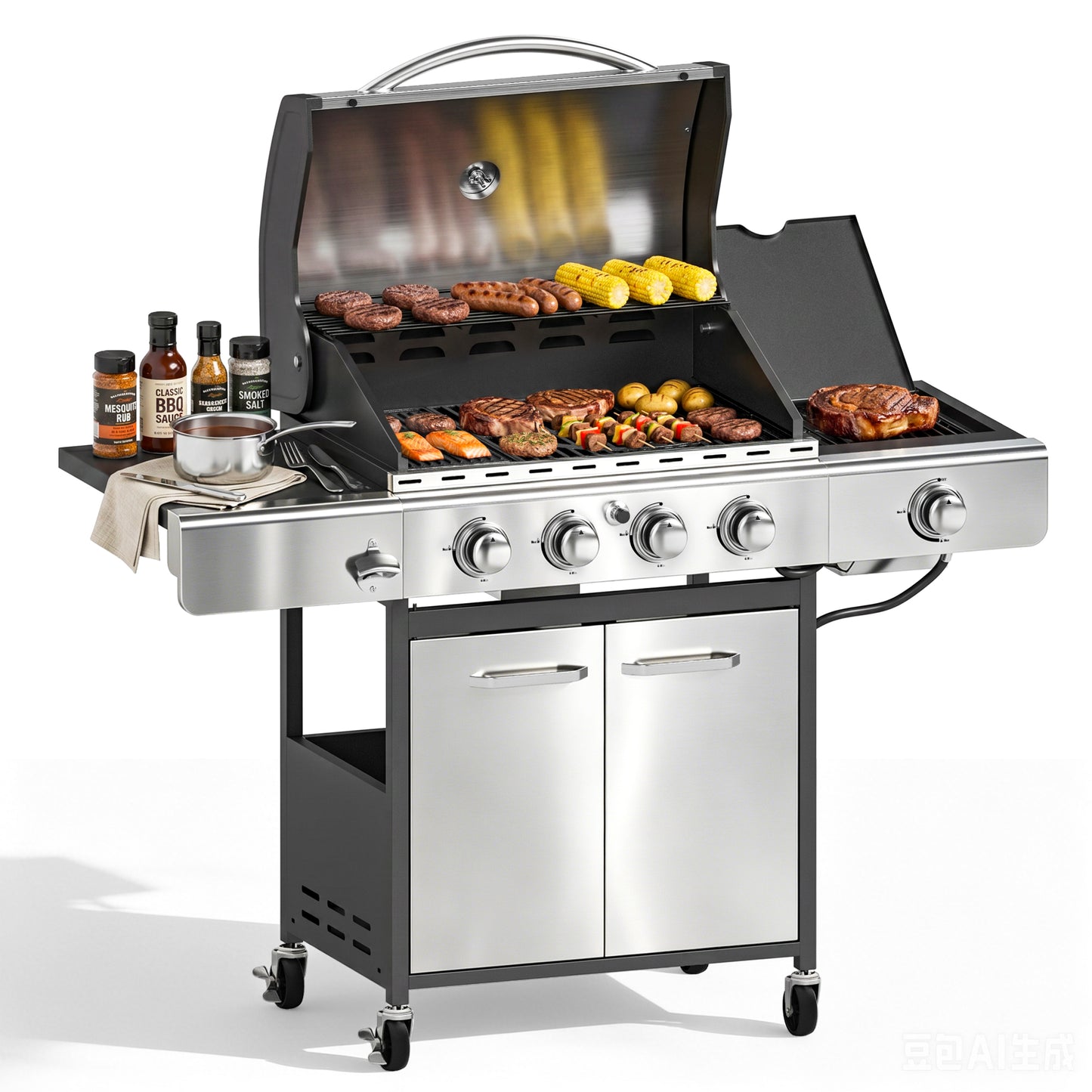 Garden GROTTO Propane Gas Grill, 4-Burner BBQ with Infrared Side Burner, 650 SQ IN. Cooking Area