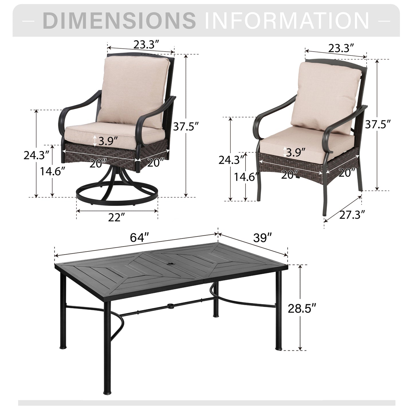 Captiva Designs 7pc Patio Dining Set with Rectangle Steel Table & Rattan Metal Arm Chairs