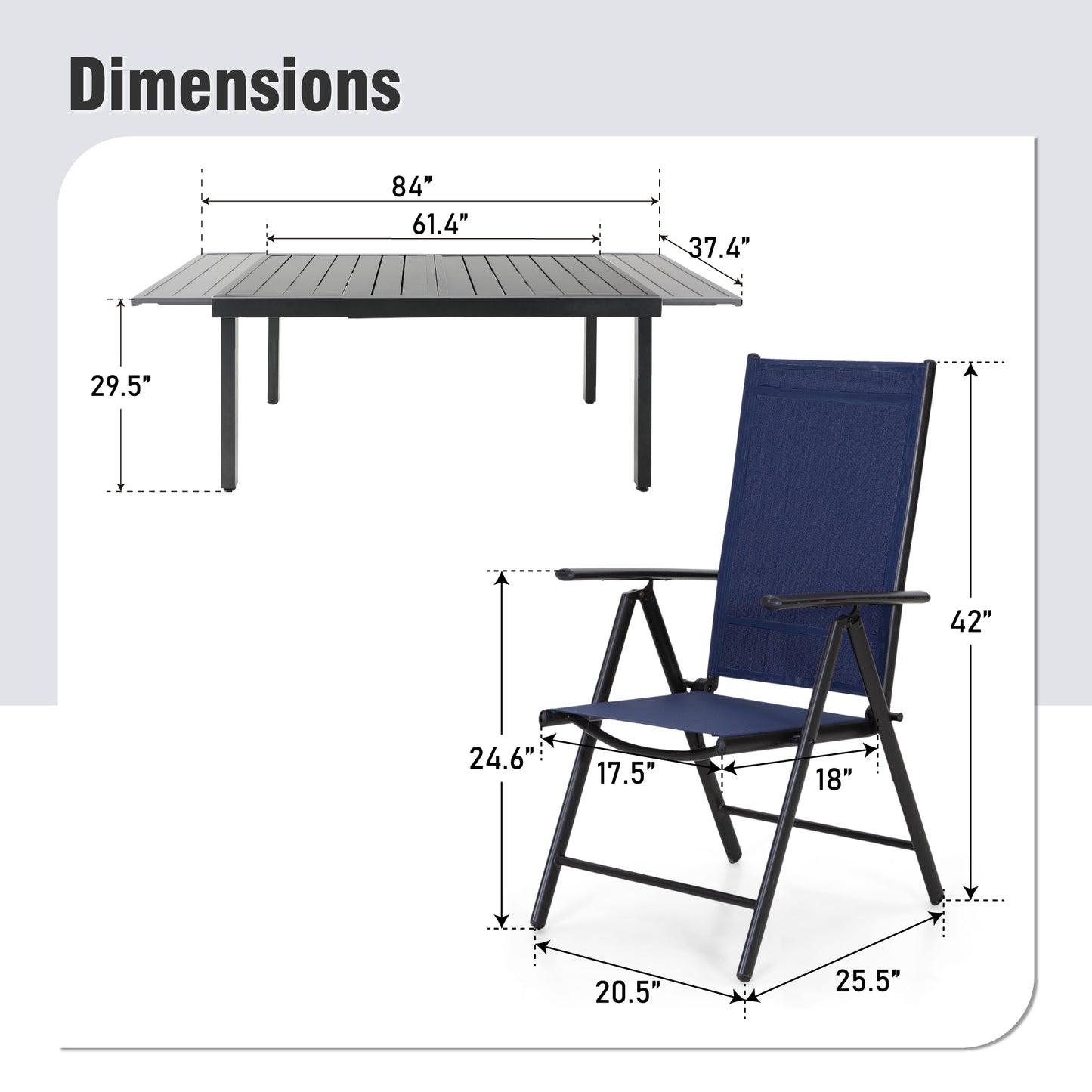 Captiva Designs 7pc Patio Dining Rectangular Steel Table & Pre-assembled Textilene Reclining Foldable Chairs