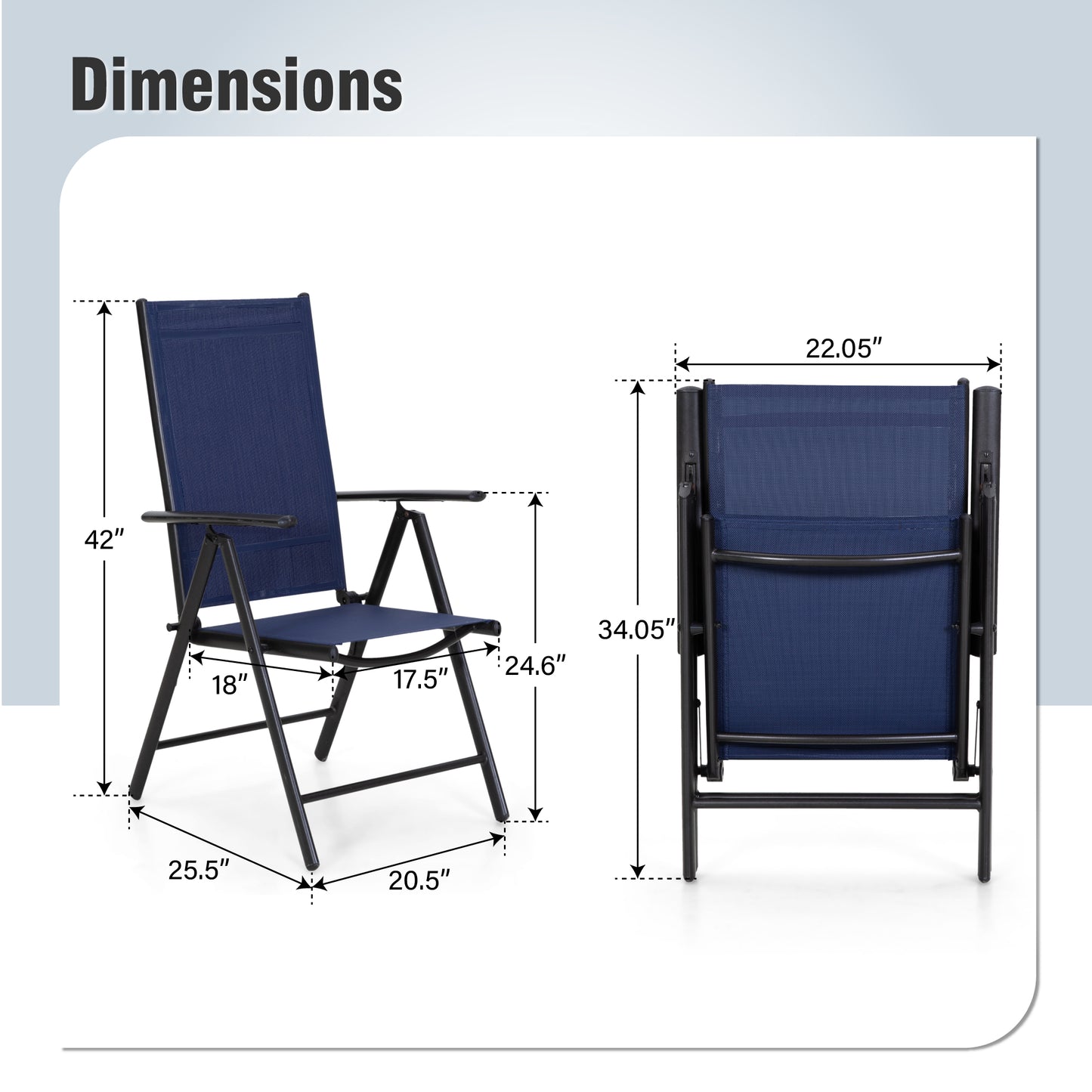 Captiva Designs Outdoor Pre-assembled Aluminum & Steel Frame Textilene Reclining Foldable Chairs, Set of 4