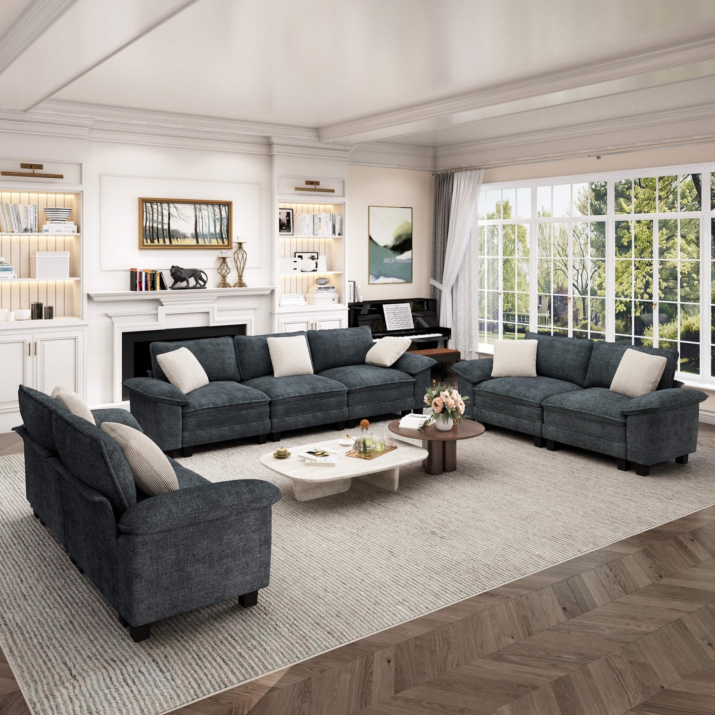 Captiva Designs Cloud Modular Sectional Sofa Set, 3-Piece 7-Seater Upholstered Couches for Living Room