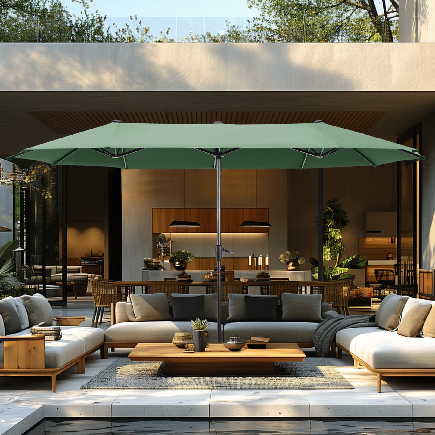 Captiva Designs 13 英尺双面露台伞,大型矩形户外市场伞,海军蓝