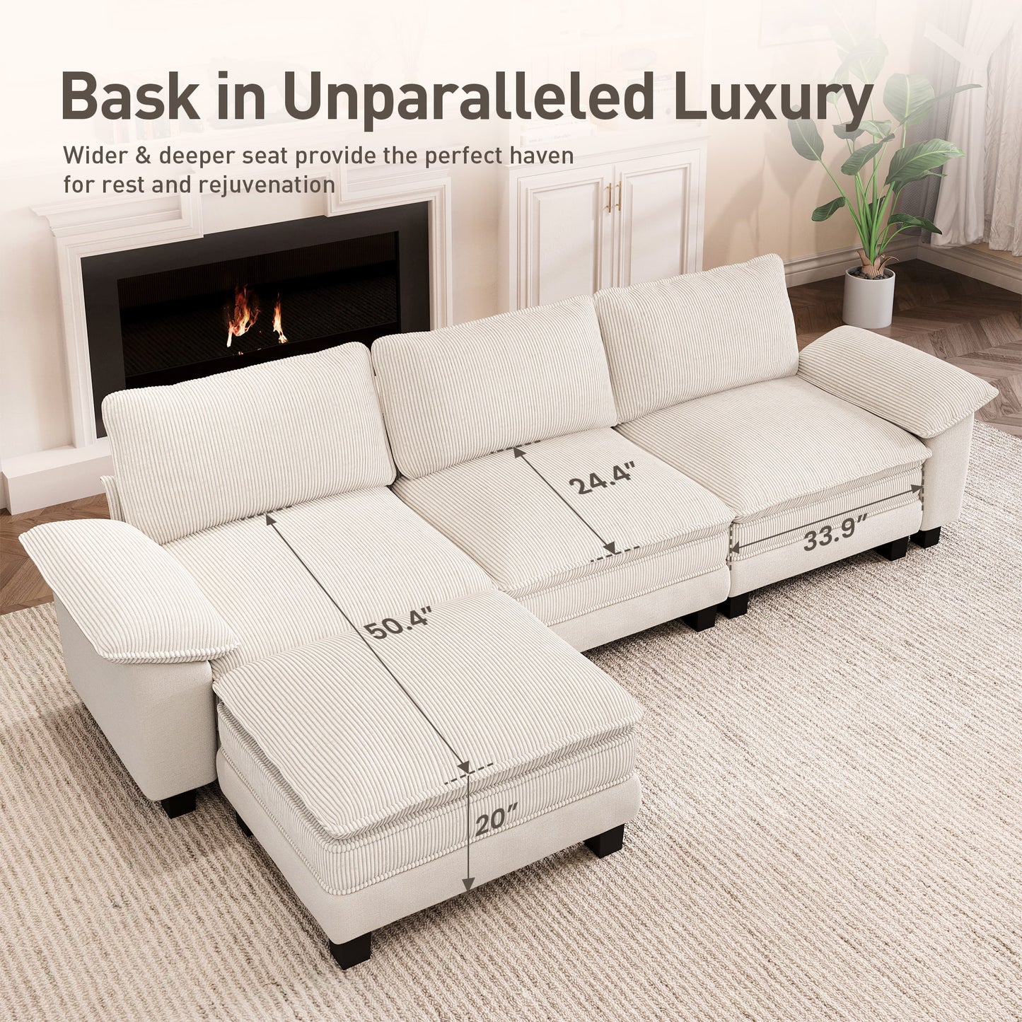 Captiva Designs 2-Piece Cloud Modular Sectional Sofa, 3-Seater Loveseat Couch for Living Room