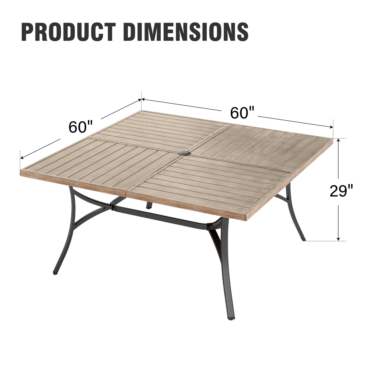 Captiva Designs 1pc Patio Spacious Slat-top Square Metal Table with Umbrella Hole for 8