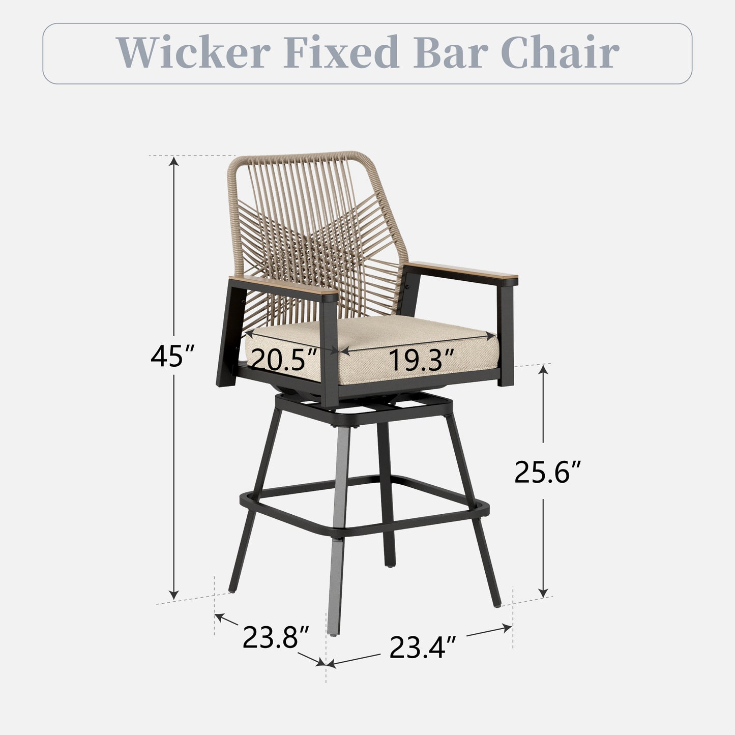 Captiva Designs Outdoor Patio Dining Beige Rattan Bar Stools with Thick Beige Cushions