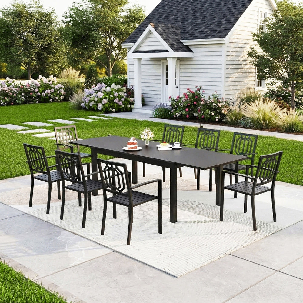 Captiva Designs 9pc Outdoor Patio Adjustable Steel Rectangle Dining Table & Metal Stackable Chairs