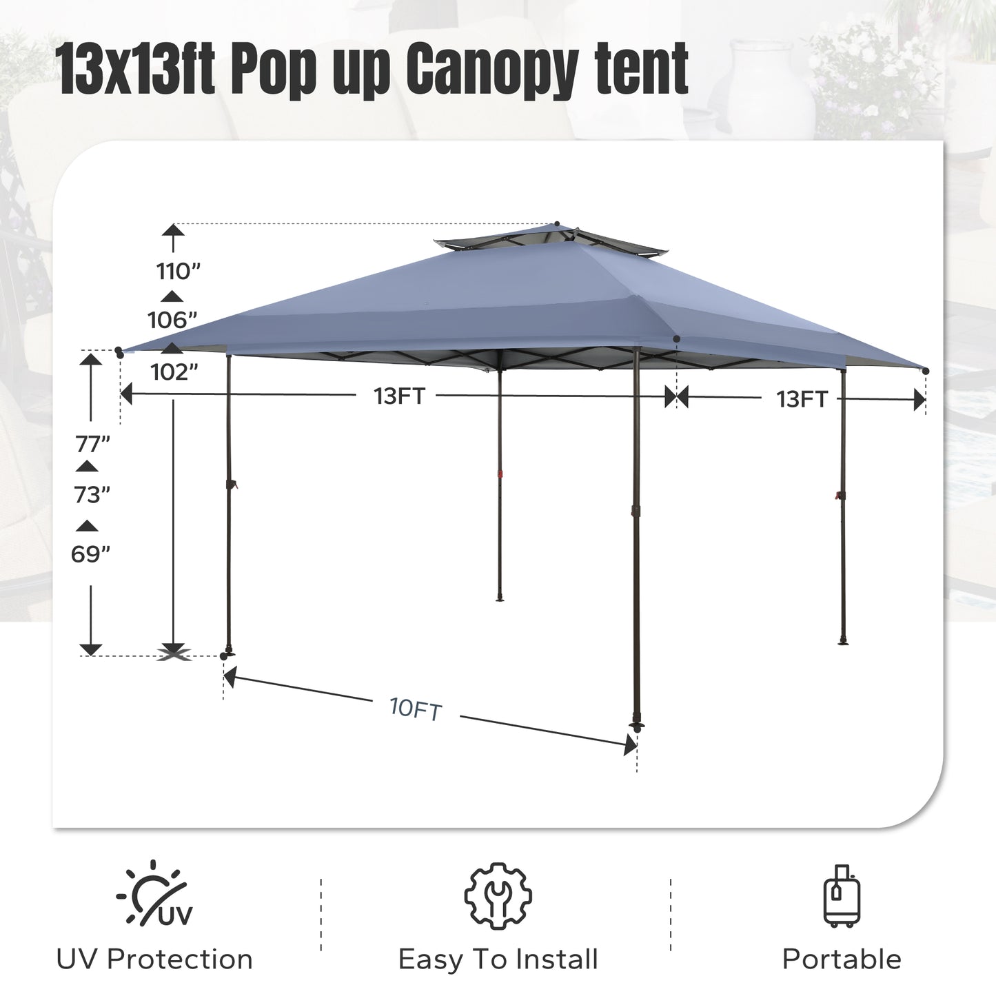 Captiva Designs 13’ x 13’ Pop-Up Canopy Tent - Instant Outdoor Shade with Easy One-Person Setup