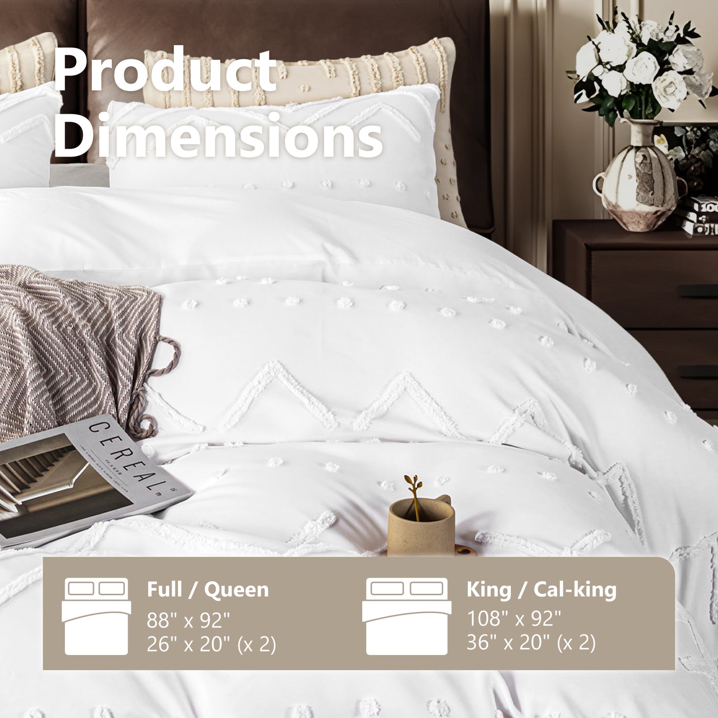 Captiva Designs Boho Duvet Cover Set, Tufted Microfiber Bedding Set with 2 Pillowcases, Geometric Embroidered Design