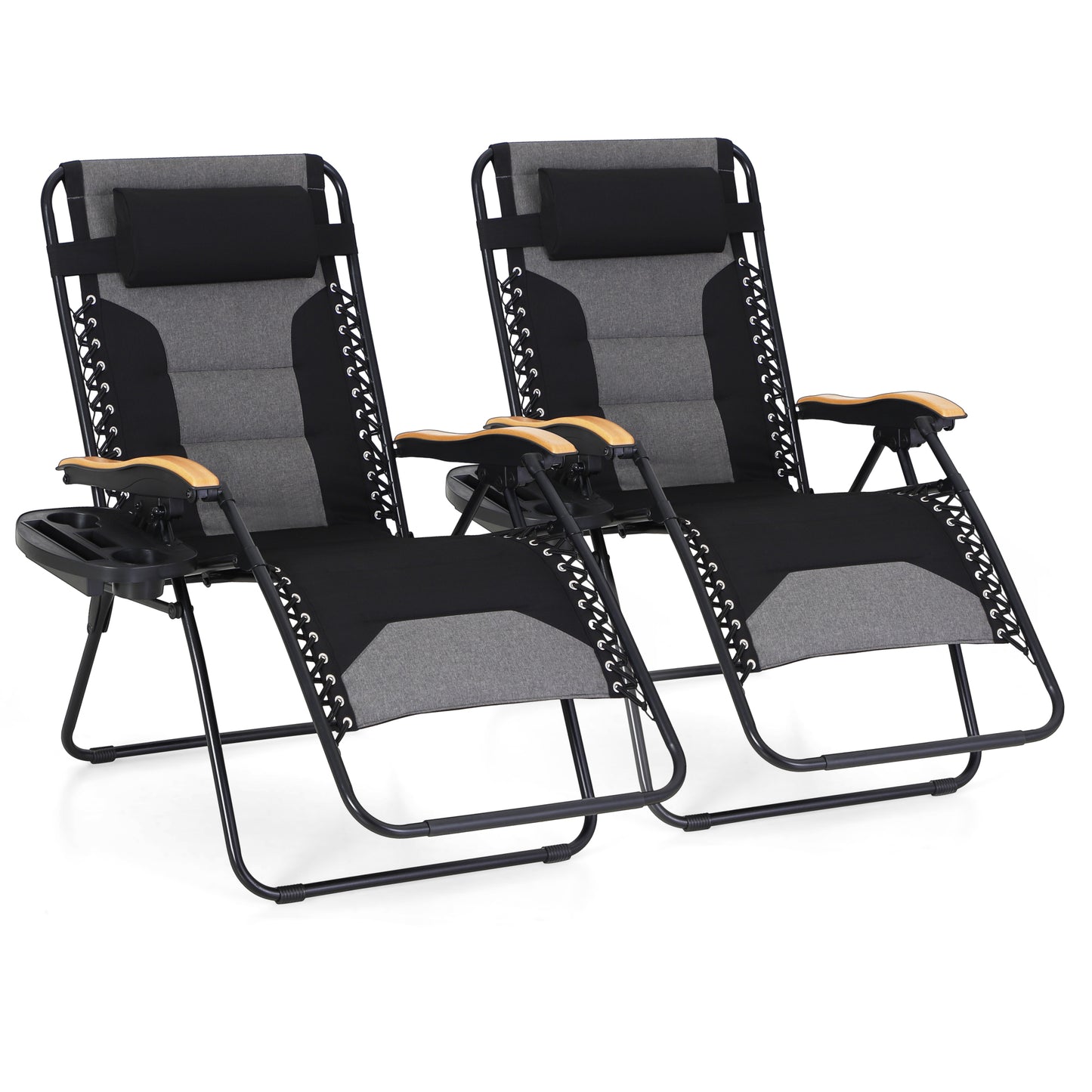 Captiva Designs Oversized XL Zero Gravity Chair Set of 2, Padded Folding Recliners with Cup Holder & Adjustable Back, Support 400 lbs