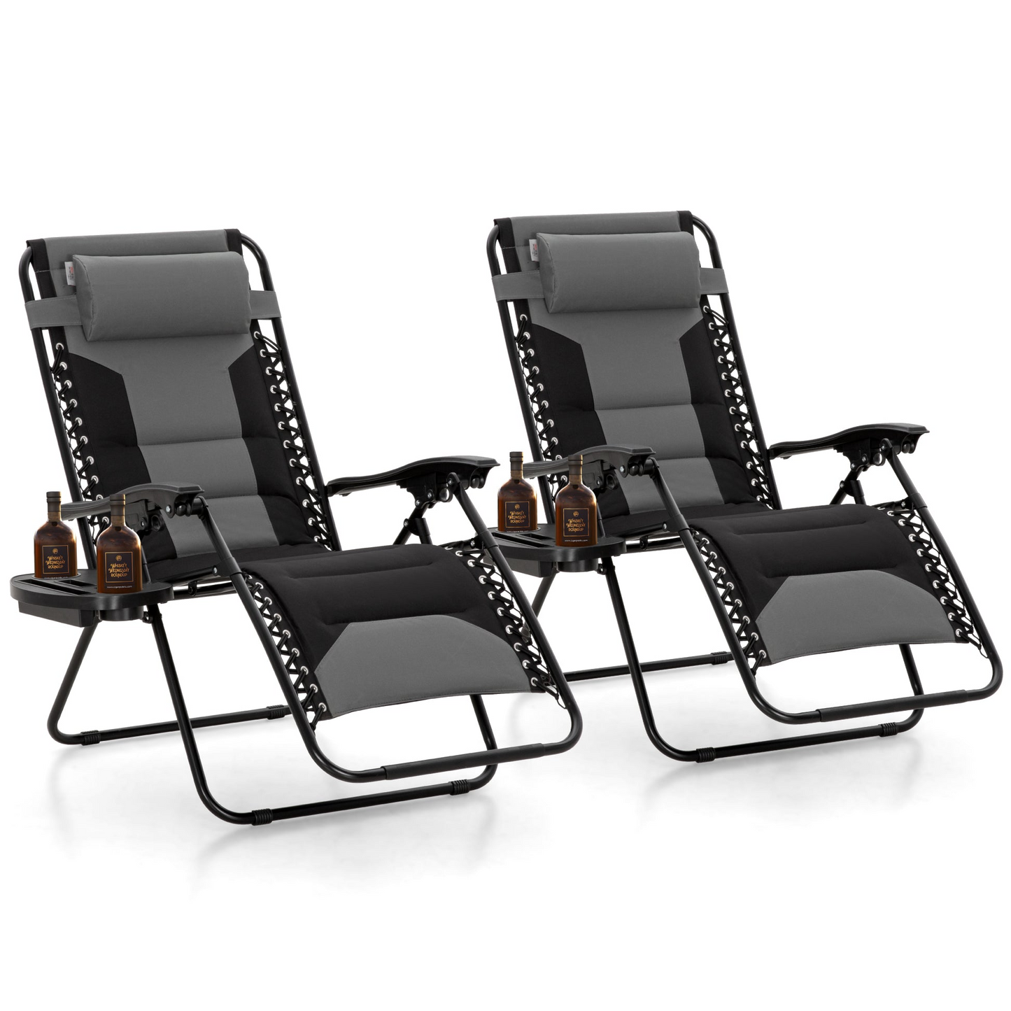 Captiva Designs XXL Zero Gravity Chair Set of 2, 28" Wide Padded Recliners with Cup Holder, Foldable Outdoor Lounge Chairs