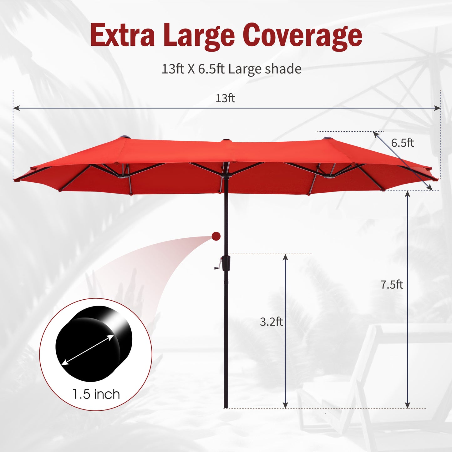 Captiva Designs 13ft Double-Sided Patio Umbrella, Large Rectangle Outdoor Market Umbrella