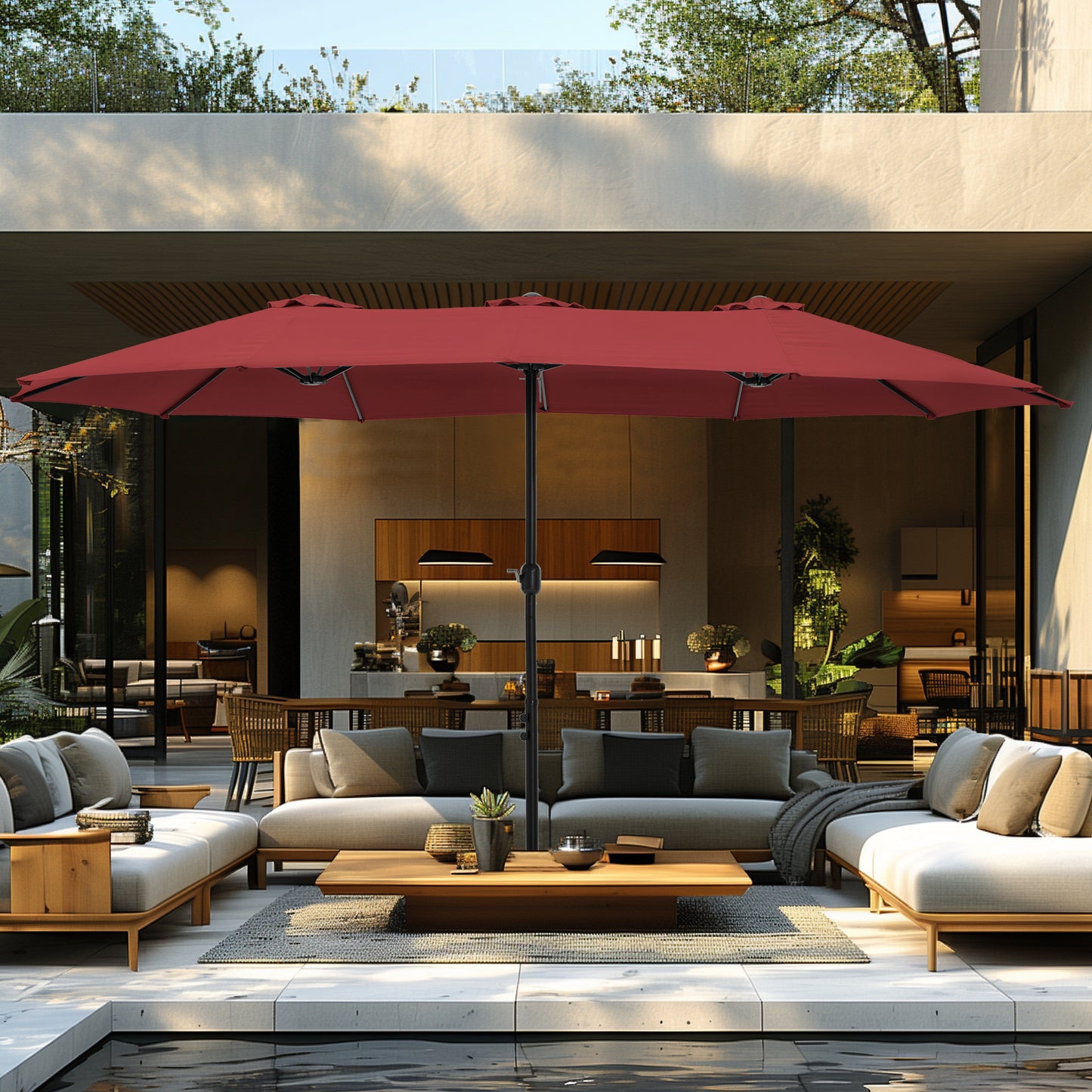 Captiva Designs 9'x15' 矩形户外市场遮阳伞,带曲柄手柄,海军蓝