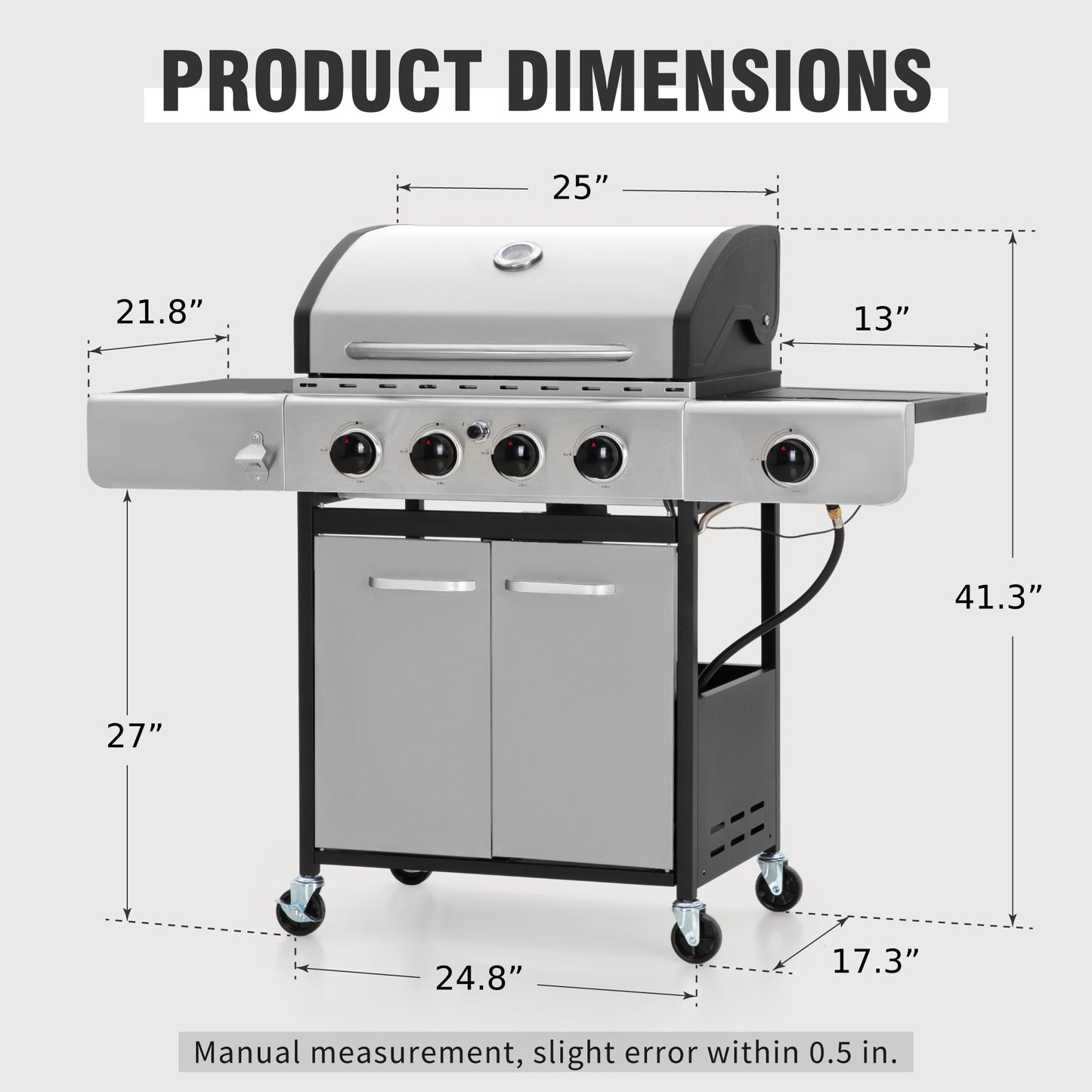 Captiva Designs 4 燃烧器丙烷烧烤炉,带侧燃烧器和瓷釉炉排 - 42,000 BTU