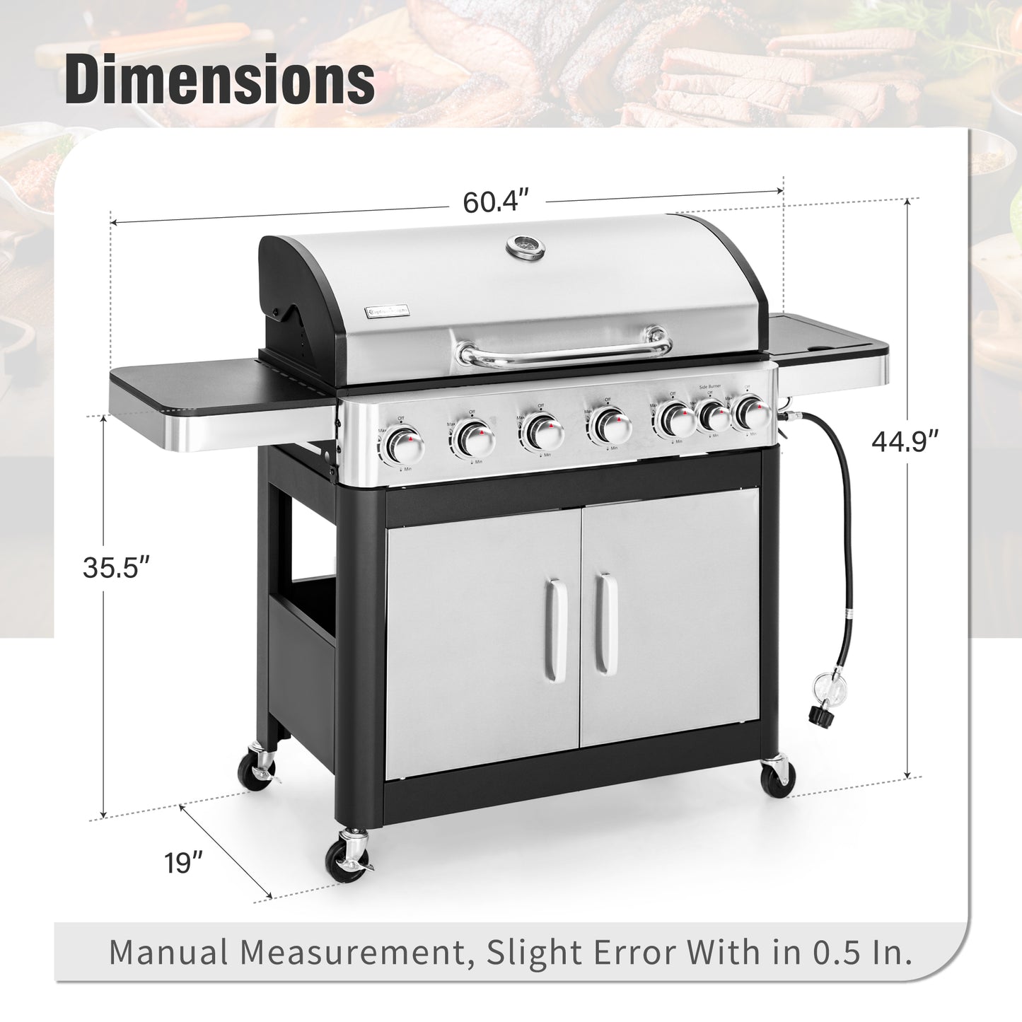 Captiva Designs 6-Burner Propane BBQ Grill with Side Burner - 665 sq. in. Cooking Area & 65,800 BTU Output