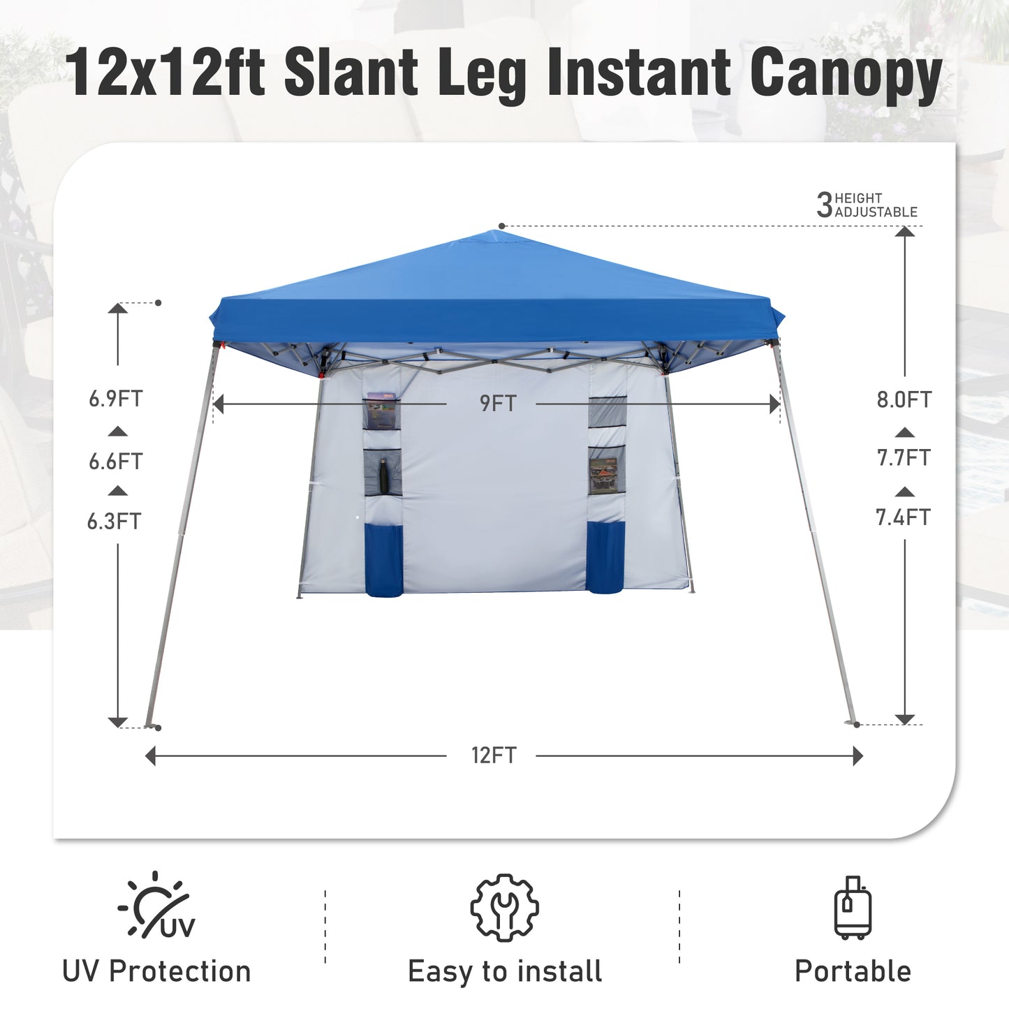 Captiva Designs 12’ x 12’ Slant Leg UV Block Sun Shade Canopy with Hardware Kits - Perfect for Outdoor Events