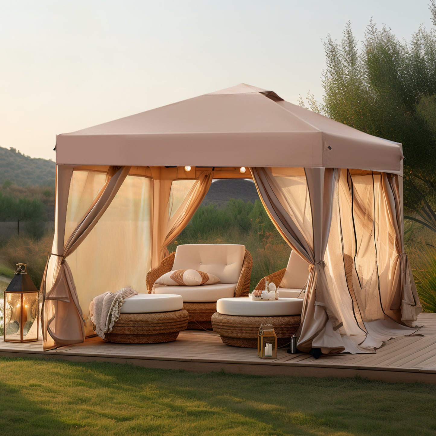 Captiva Designs 10x10 ft Pop-Up Canopy Tent with UV Protection, Mesh Sidewalls, and Easy Setup Roller Bag