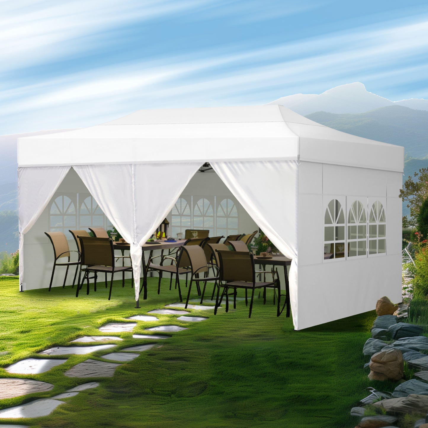 Captiva Designs 10x15 Pop Up Outdoor Commercial Heavy Duty Party Tent, White