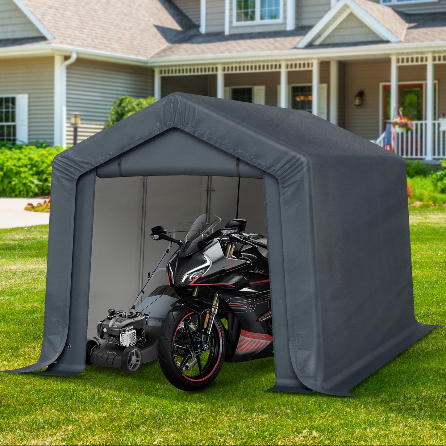Captiva Designs Outdoor Portable Storage Shelter - Garage Tent with Roll-Up Zipper Doors & Vents for Motorcycles and Bikes (Gray)