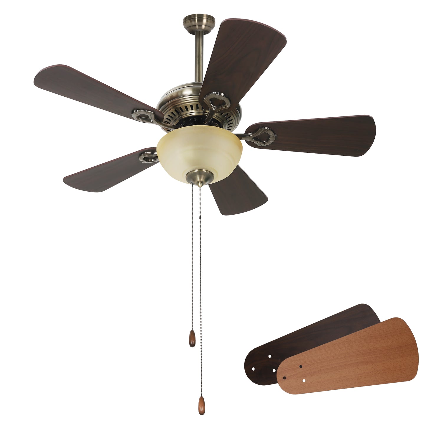 Captiva Designs 42" Ceiling Fan with Light, Low Profile Fan with Pull Chain & 5 Reversible Blades, 3-Speed DC Motor, E26 Base