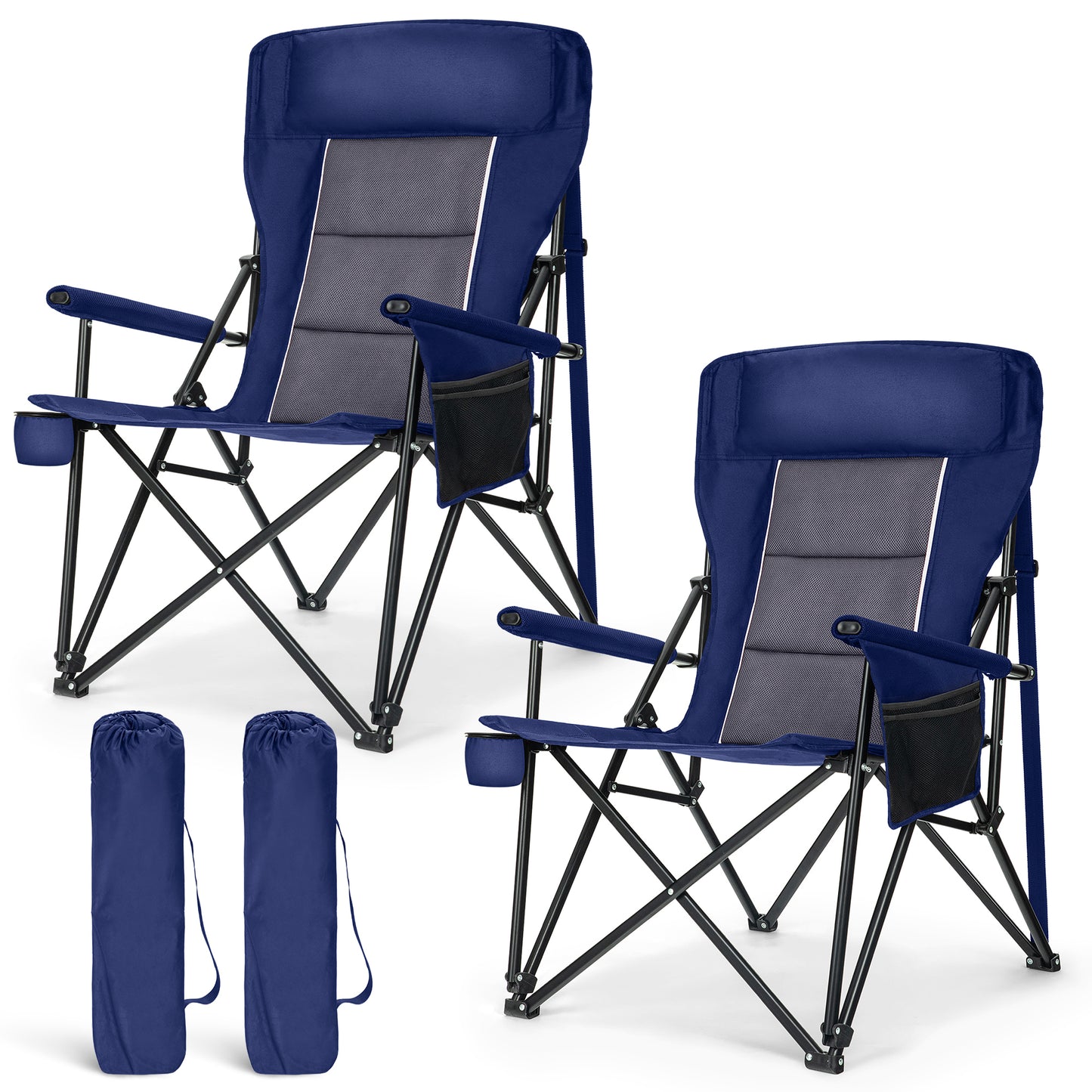 Captiva Designs Heavy Duty XL Camping Chair with Headrest, Cup Holder & Side Pocket, 500 lbs Capacity
