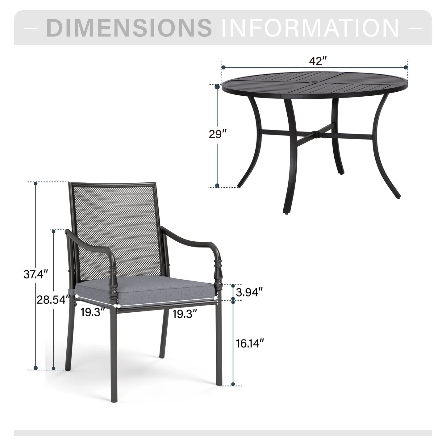 Captiva Designs 5pc Patio Dining Steel Table with Umbrella Hole & Metal Chairs with Cushions