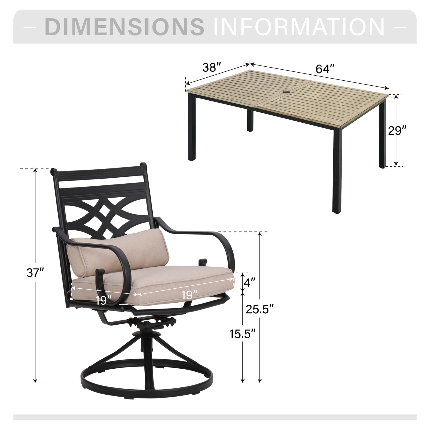 Captiva Designs 7pc Patio Dining Steel Table & Metal Chairs with Seat Cushions & Waist Pillows