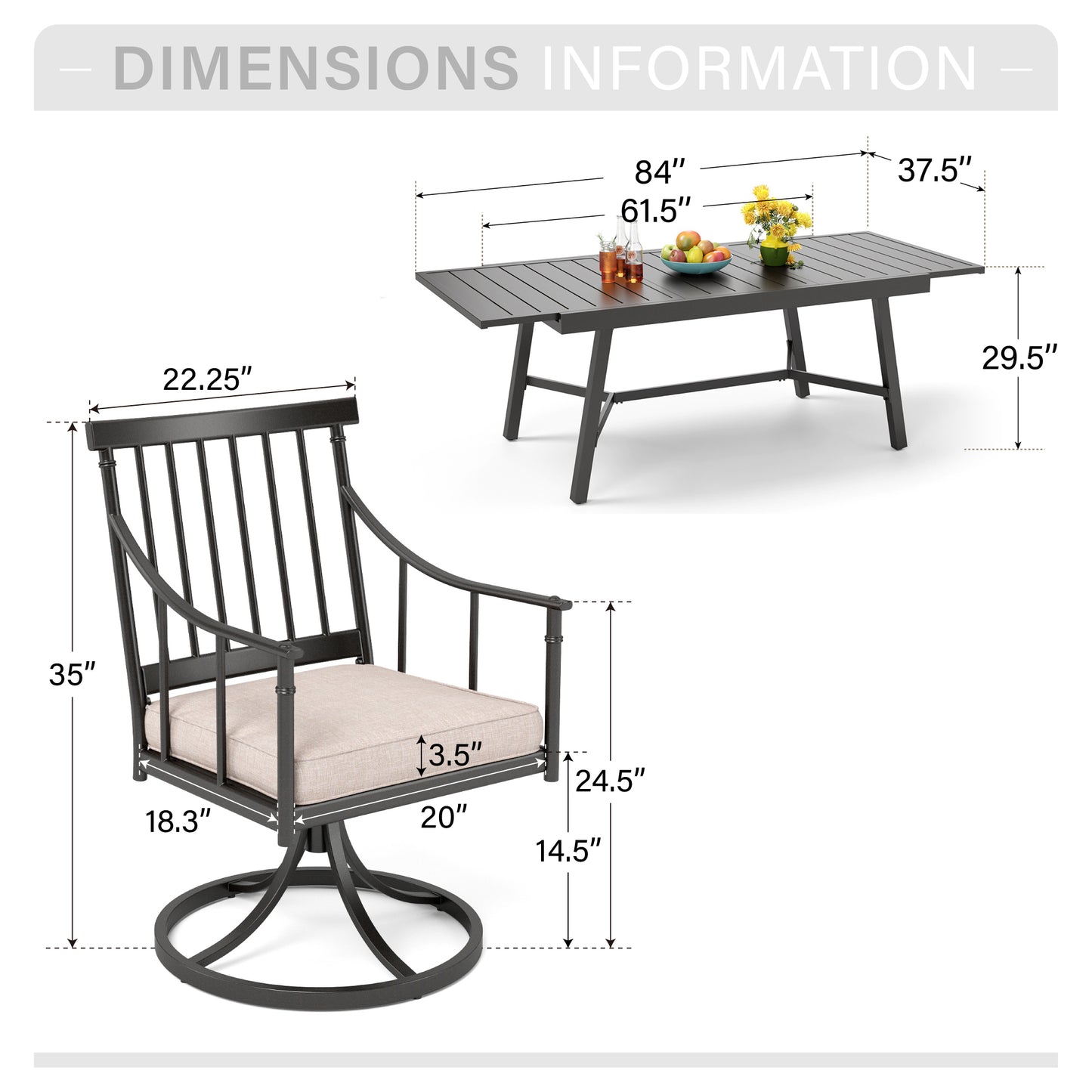 Captiva Designs 7pc Patio Dining Set with Rectangle Steel Table & Stylish Arm Chairs with Cushions