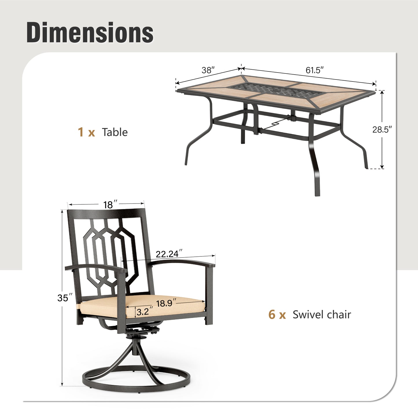 Captiva Designs 7pc Patio Dining Set with Wood-look Rectangle Steel Table & Stylish Back Metal Chairs