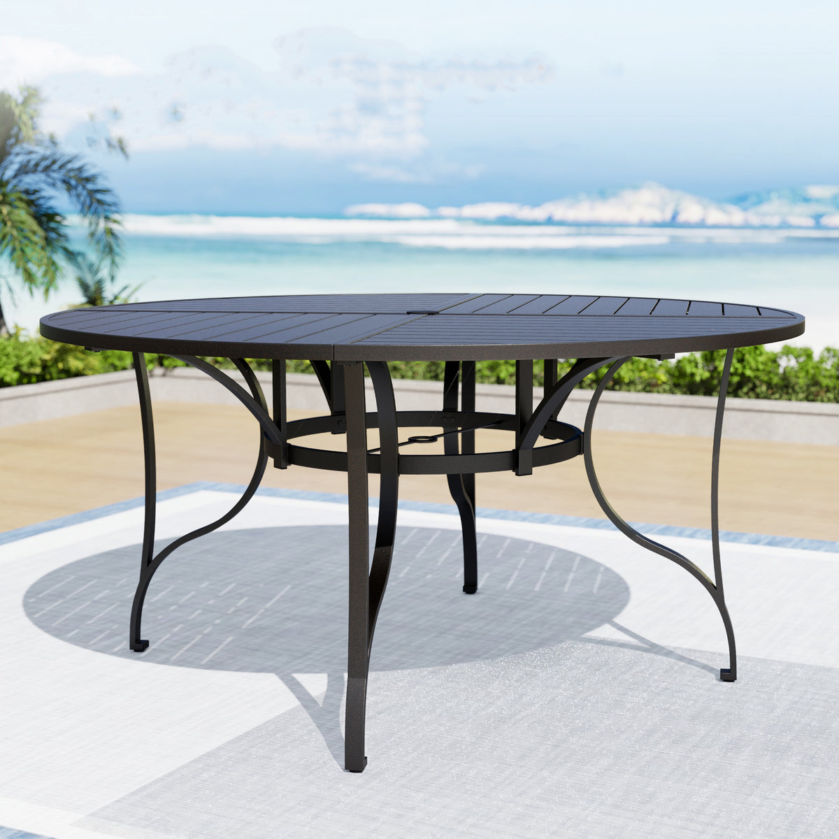Captiva Designs 1pc Patio Spacious Slat-top Square Metal Table with Umbrella Hole for 8