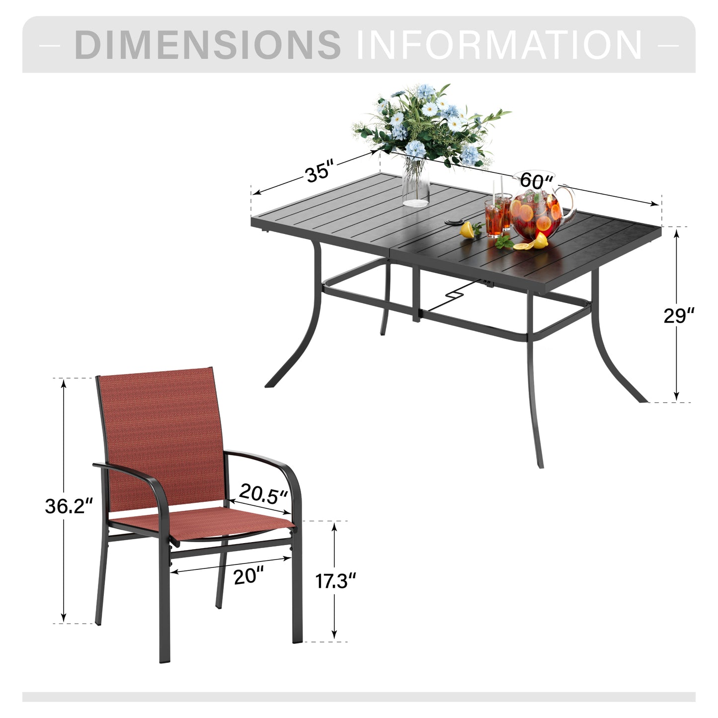 Captiva Designs 7pc Patio Dining Set with Slat-top Rectangle Table & Sling Fixed Dining Chairs